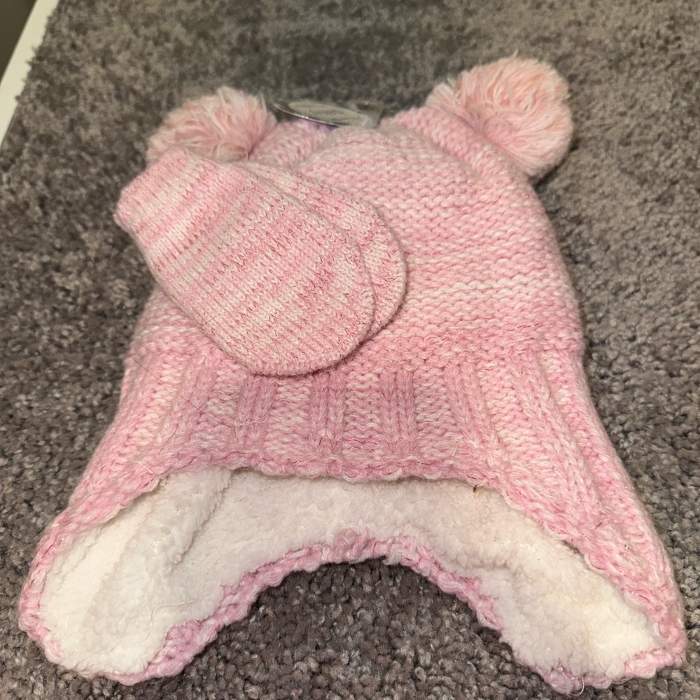 George Pink Knit Hat and Mittens Set for Kids